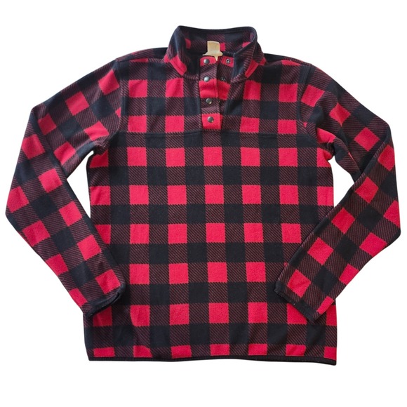 Duluth Trading Co Tops - Duluth Trading Co Womens Red Black Buffalo Plaid Fleece Snap Neck Pullover Small